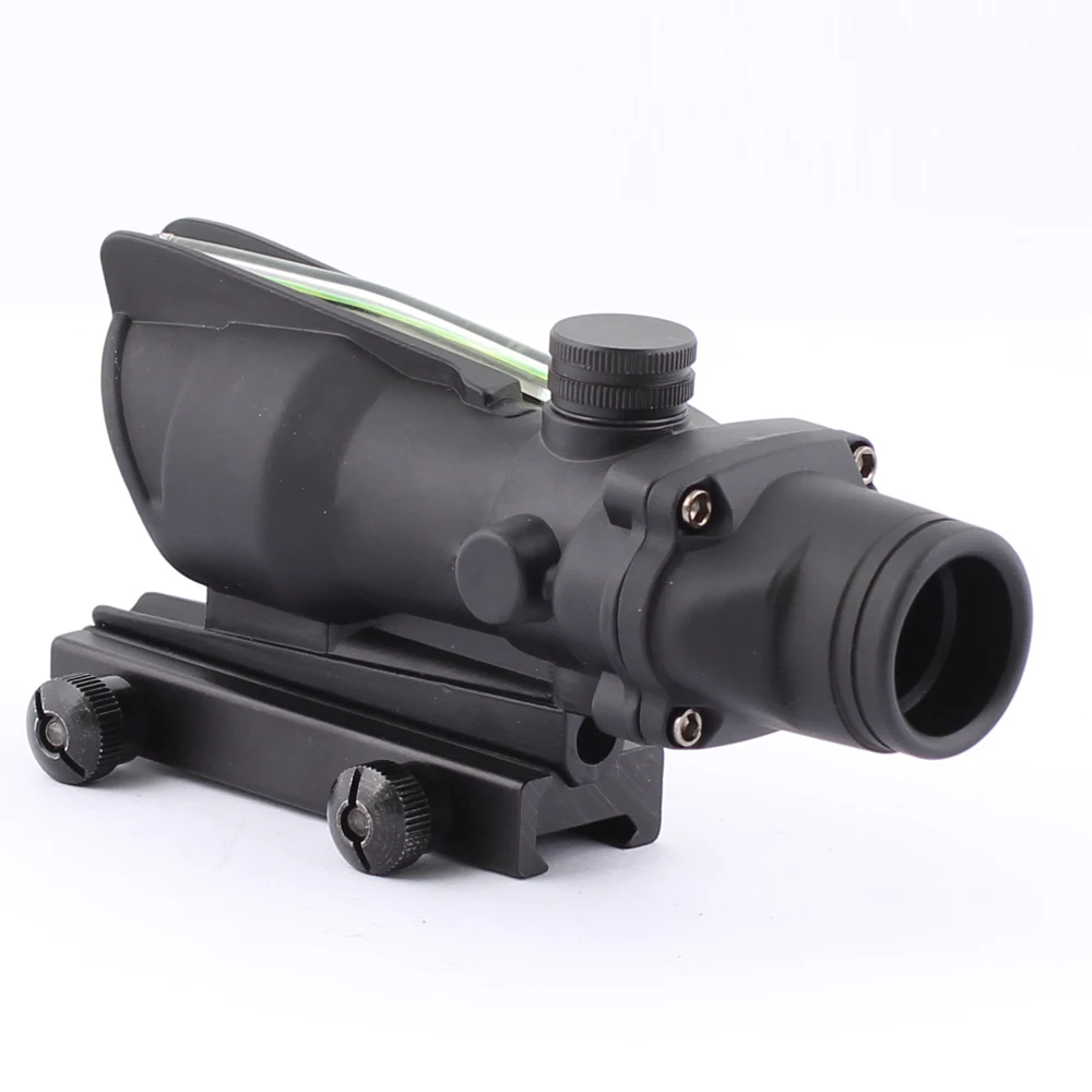 Hunting Scope ACOG 1X32 Tactical Green Dot Sight Real Green Fiber Optic Riflescope with Picatinny Rail for M16 Rifle