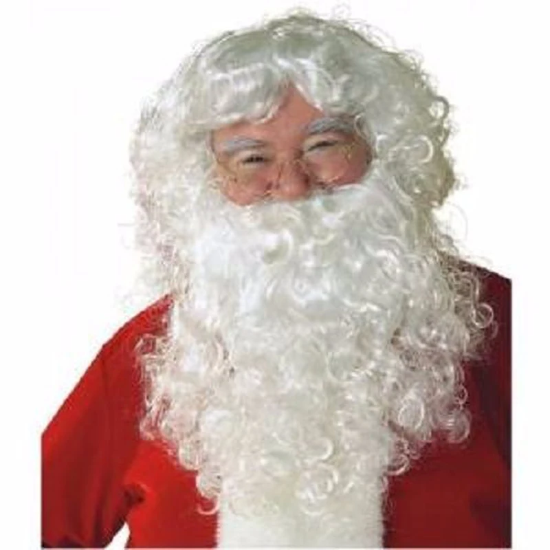 Top Quality Festival Prop Fans curly Wigs Cosplay White Beard Christmas Santa Claus Wig + Mustache+Wig Cap