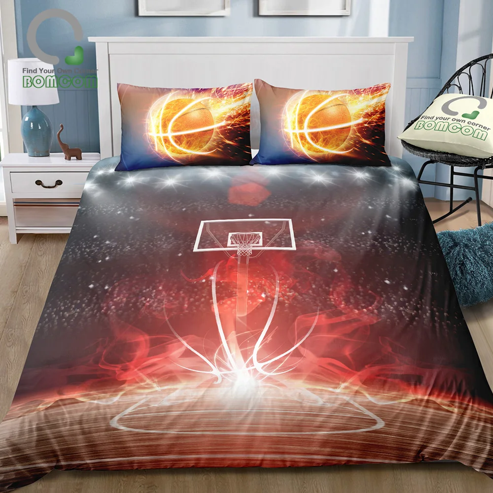 BOMCOM 3D Digital Printing Basketball Bedding Set  Balls in Bucket Basketball Background Duvet Cover Sets 100% Microfiber