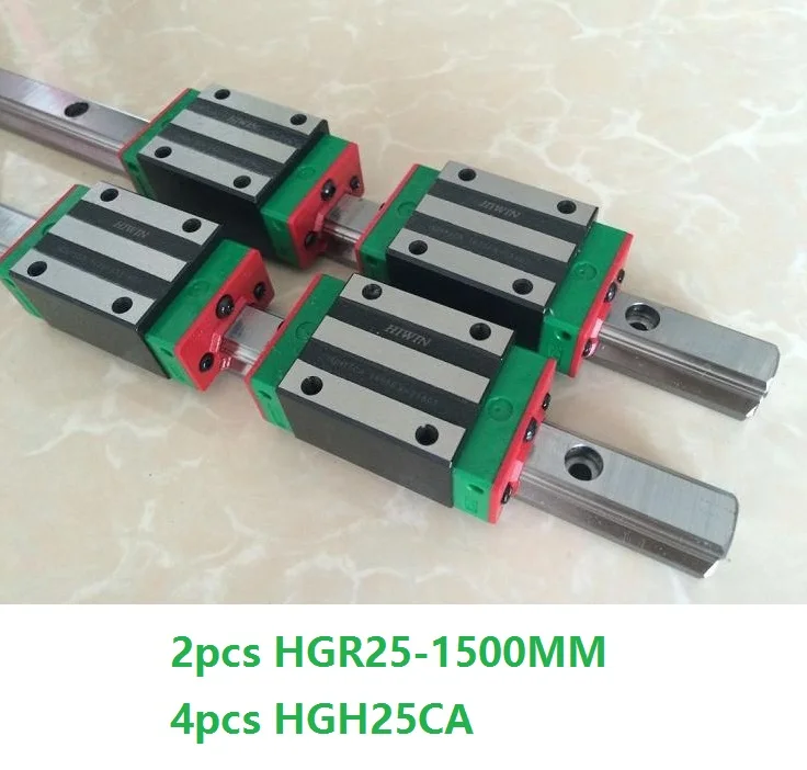 2pcs 100% original Hiwin linear guide rail HGR25 -L 1500mm + 4pcs HGH25CA Or HGW25CA Linear Block Carriage For CNC HGW25CC