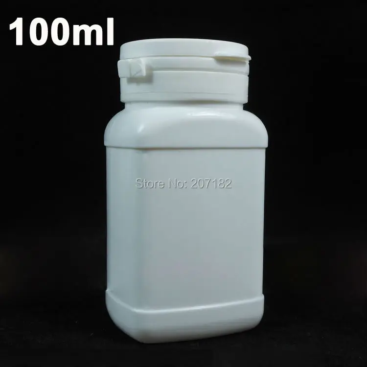 

(100pcs/lot) 100ml / 100CC White Square HDPE Xylitol Bottle,Pill Bottle, Capsule Bottle,Plastic Bottle with Tearing Cap