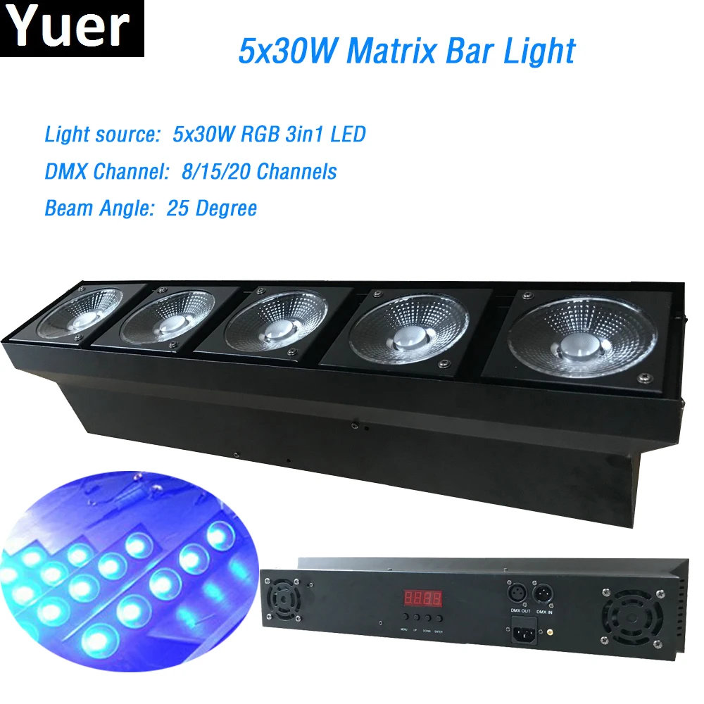 luz do estagio 5x30w rgb 3in1 dmx512 matrix bar iluminacao led bar luz lavagem levou par dmx 25 grau de feixe dj party mostrar luz de discoteca 01