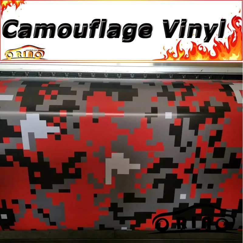 

ORINO Black Red Digital Camouflage Wrap Vinyl Truck Vehicle Pixel Wrapping Sticker Film With AIR BUBBLE FREE