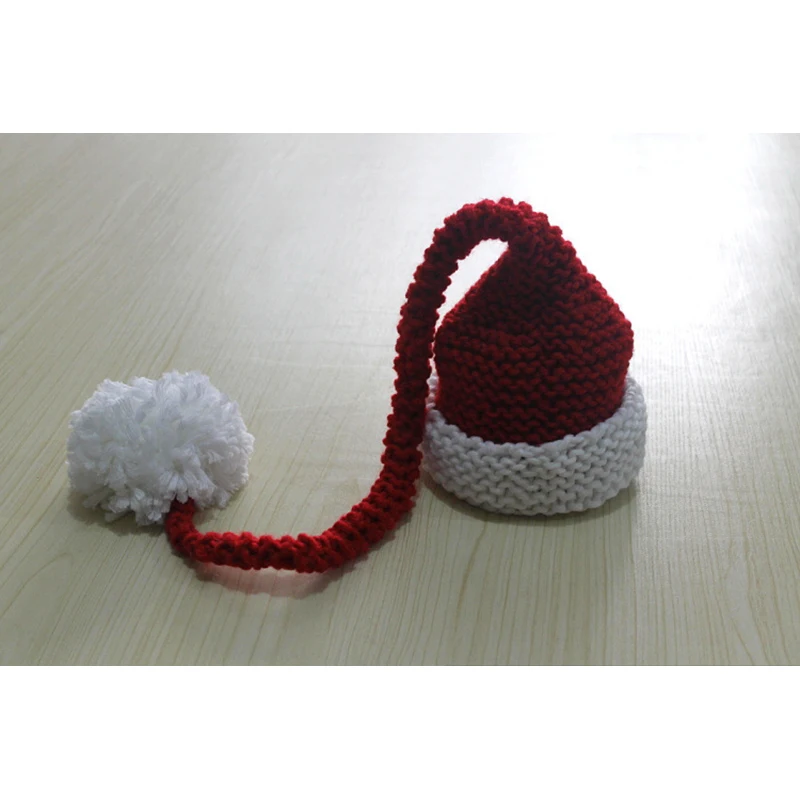 Newborn Winter Knitted Hat Red&White Christmas Baby Long Plait Beanie Cap Crochet Infant Santa Hat Photography Props