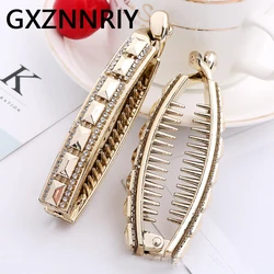 Gold Color Hair Barrettes for Women Accessories Rhinestone Long Banana Hairpins Hairclip Hair Claw Clip Femme Jewelry Gifts