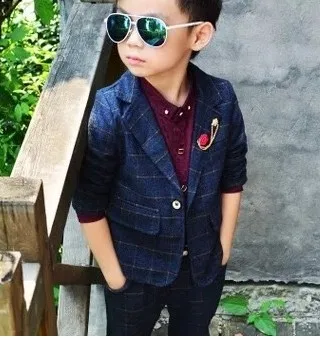 2019 Spring Fall Children's Clothing Set Little Boys Suit Casual British Style Kids Plaid Suits Kids Formal Business Suit X340