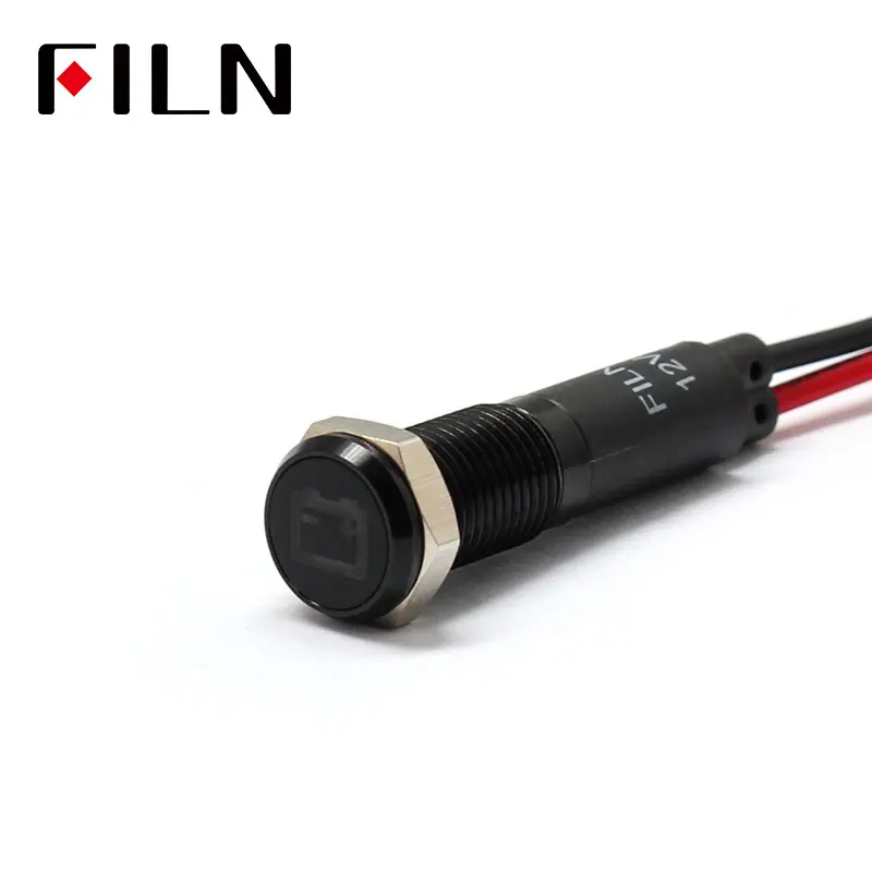 FILN 8mm  Car dashboard Battery fault flag symbol led red yellow white blue green 12v led indicator light with 20cm cable