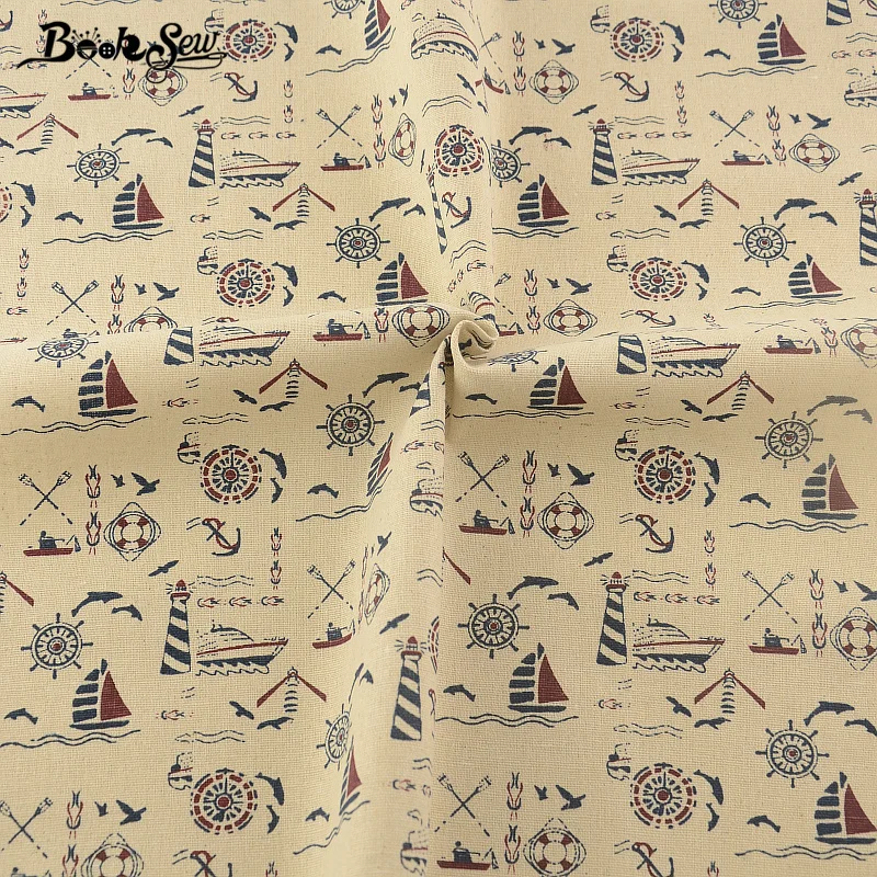 Booksew-tela de lino y algodón con diseño de tema de mar, Material de costura para mantel, almohada, bolsa, cortina, cojín, decoración Zakka, Tissu