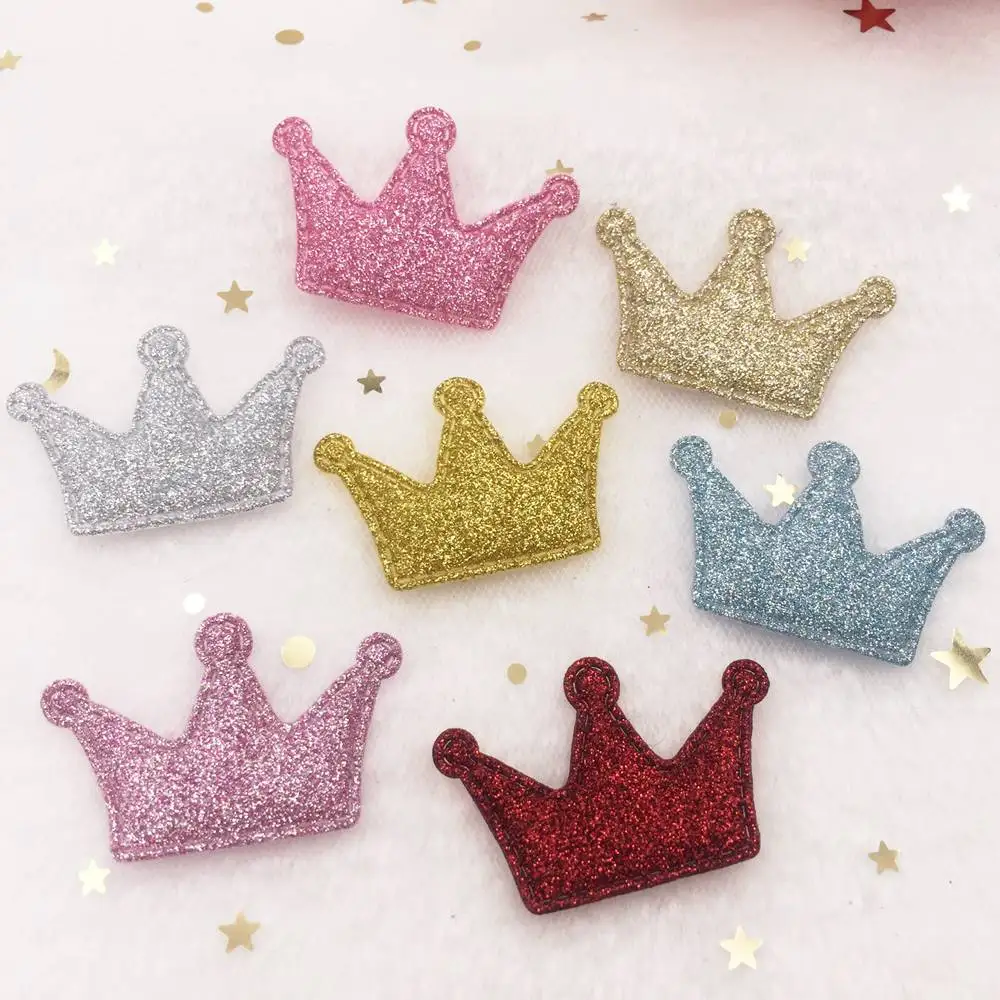 Glitter Padded Bepowder Fabric Mix Beautiful Crown Applique Wedding Making Children Hair Clip DIY Craft Supplies E172