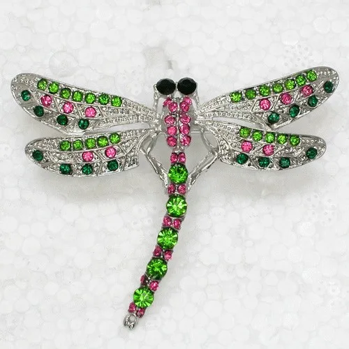 

Rhodium plated Dragonfly Brooch colorful Rhinestone Pin brooches C497 E