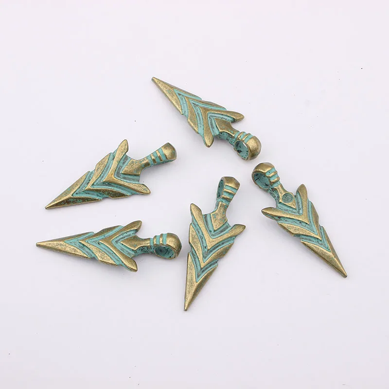 5PCS Antique Greek Patina Bronze Sword Spear Arrow Head Charm Pendant For Diy Jewelry Necklace Making Jewelry Finding 47X20mm