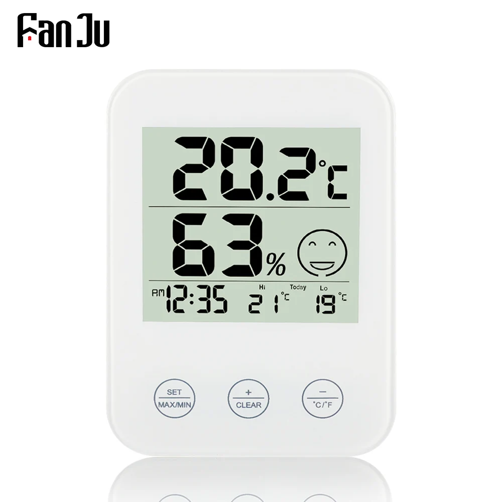 FanJu Wall Clock Digital Thermometer Hygrometer Meter Modern Design Weather Station Electronic Clocks