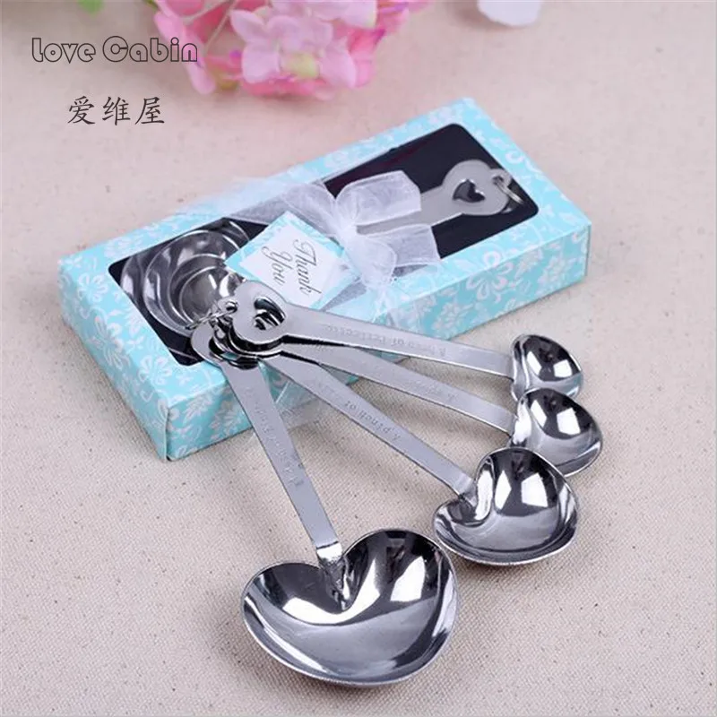 Heart Measuring  Spoons set with Gift box 100box/lot Wedding favor and gifts House Moving  Business party Souvenirs