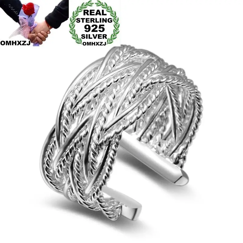 

OMHXZJ Wholesale Personality Fashion OL Woman Girl Party Wedding Gift Silver Lines Weaving Open 925 Sterling Silver Ring RN250