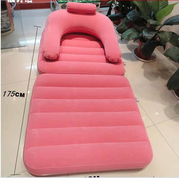 Pink Flocking inflatable sofa bed dual lounger folding pajamas lazy sofa seat,2 in 1 functional foldable beds can be chair too