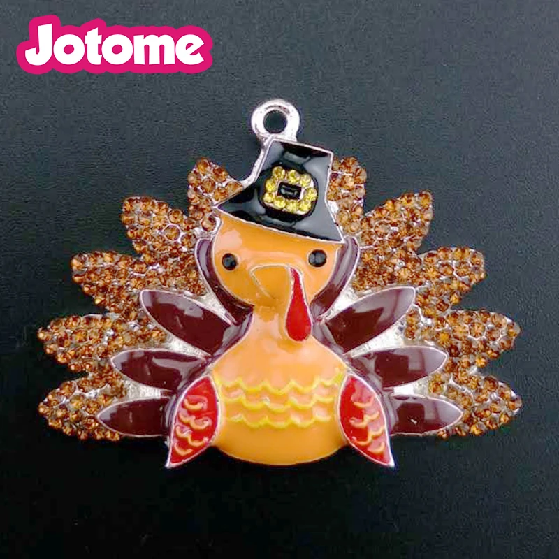 20 Pcs/Lot Cute Animal Orange Enamel Turkey Basket Thanksgiving Day Pendant Gift