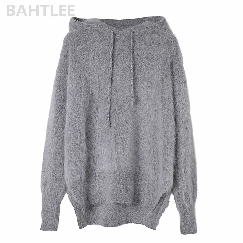 BAHTLEE-Women\'s Angora Knitted Pullover Sweater, Oversize Cap Jumper, Long Sleeves, Keep Warm, Loose, Stye Thick, Winter