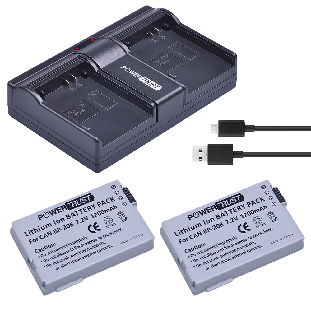 

2PCS BP-208 BP208 Camera Battery+USB Dual Slots charger for Canon DC10 DC19 DC20 DC21 DC22 DC40 DC50 DC51 DC95 DC100 DC200 DC201