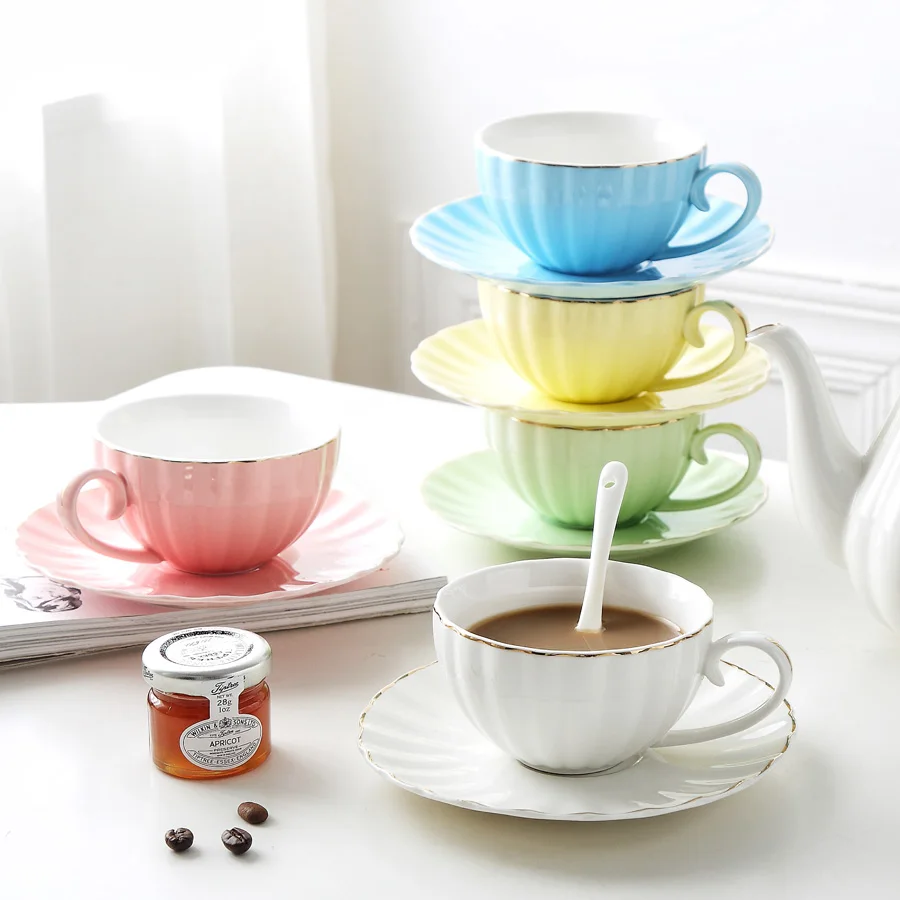 MUZITY Ceramic Coffee Cup Saucers With Spoon Bone China Tea Cup Set Decoration With Liquid Gold Coffee Cup And Saucer