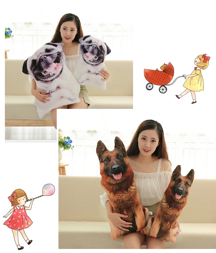 50cm Nette Simulation Hund Plüsch Spielzeug 3D Druck Stofftier Hund Plüsch Kissen Gefüllte Cartoon Kissen Kinder Puppe Hause decro Geschenk – Detail 5