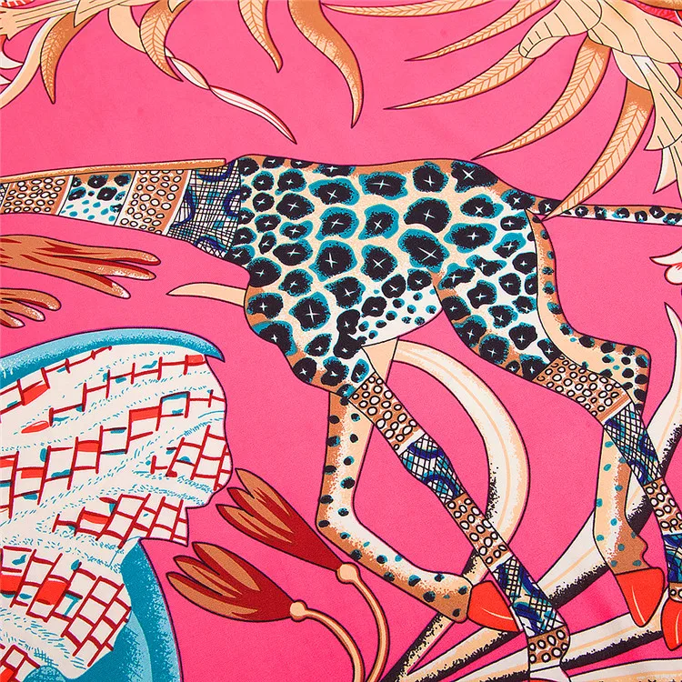 POBING Twill Silk Square Scarf Animals Print Women Scarves Wrap Giraffe Neckerchief Spanish Foulards cachecol Large Bandana