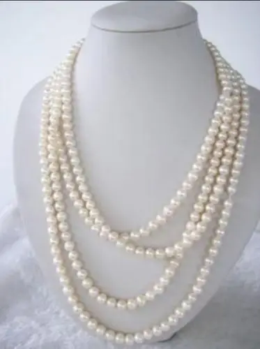 

100" LONG 7-8MM WHITE FRESHWATER PEARL NECKLACE>>> women jewerly Free shipping