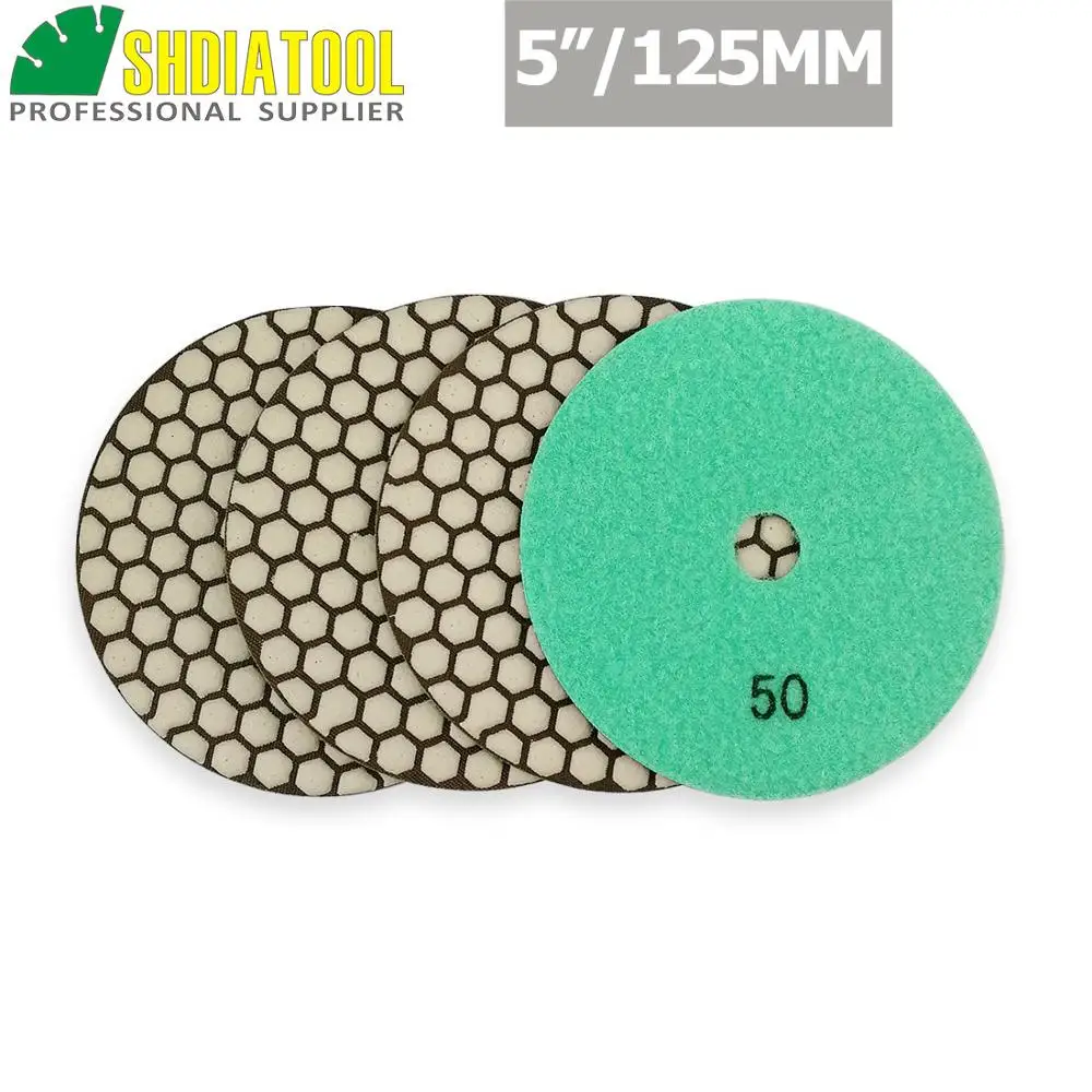 SHDIATOOL 4pcs Diamond Flexible Dry Polishing Pads 125mm/5\