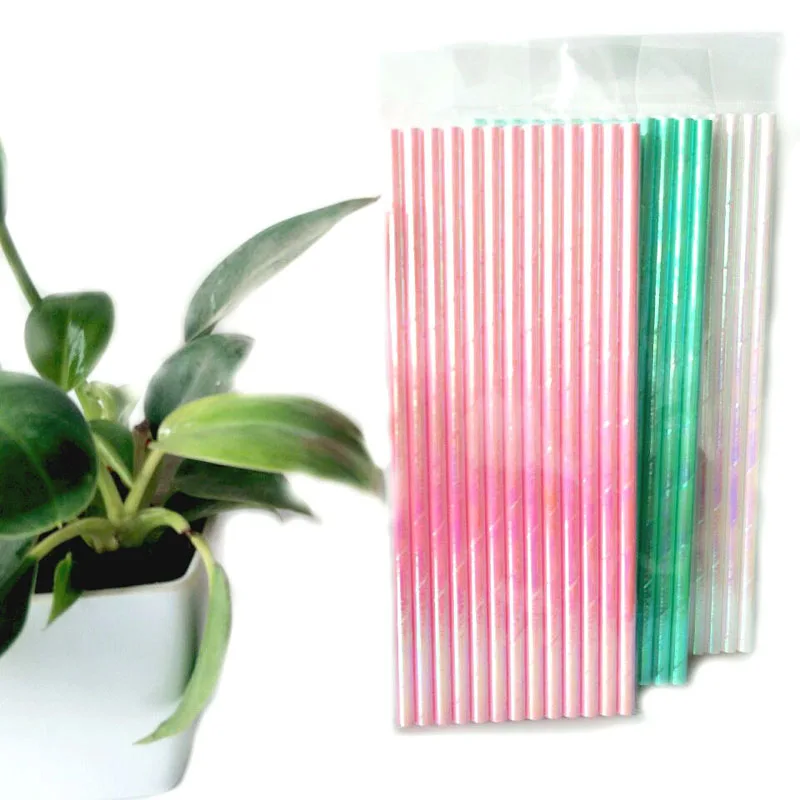 10000pcs Disposable Pearl Rainbow Iridescent Paper Straws High Quality Wedding Birthday Party Drinking Straw ZA6790