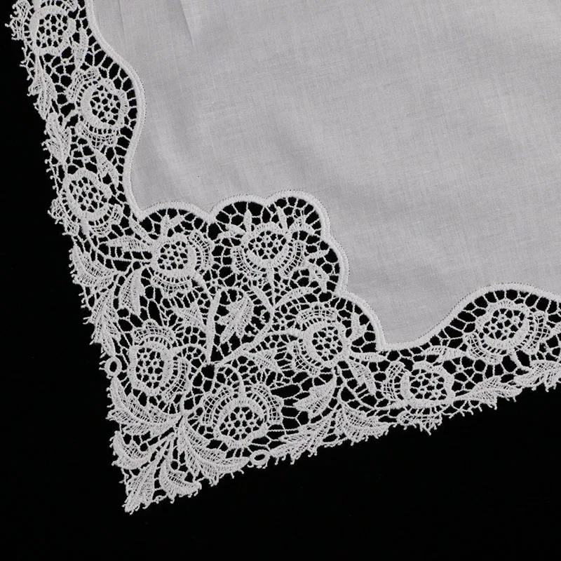 A007: White premium cotton lace handkerchiefs crochet hankies for women/ladies wedding gift