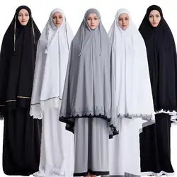 2 pz Eid Ramadan donne Hijab Abaya musulmano preghiera indumento vestiti islamico Niqab Khimar caftano copertura completa vestito gonna Robe caftano