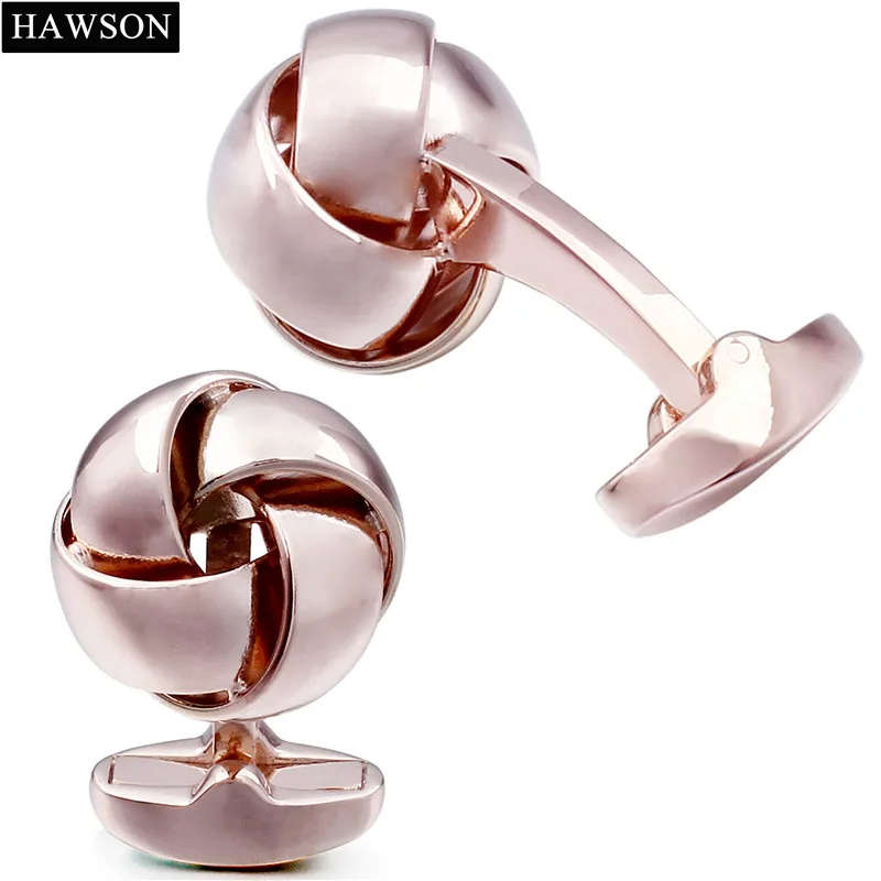 HAWSON Rose Gold Color Knot Cufflinks Fastener Mens Shirt Cuff link for Boyfriends Gift