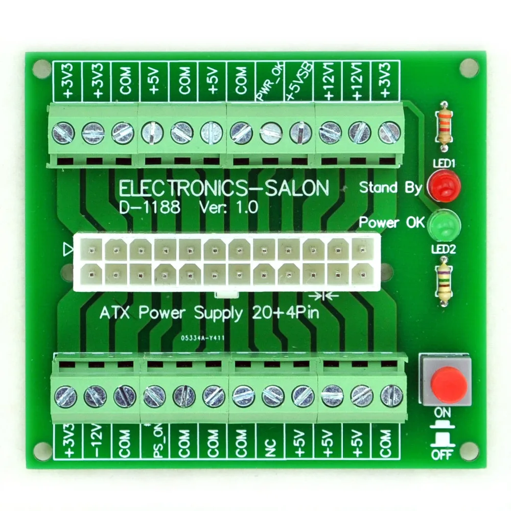 Electronics-Salon 24/20-pin ATX DC Power Supply Breakout Board Module