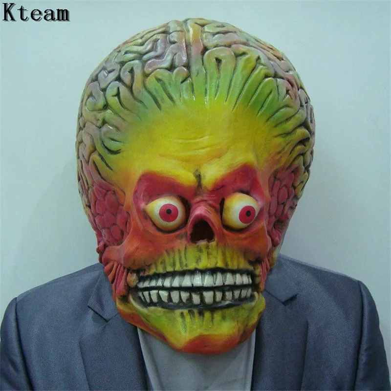 Halloween Scared Mask Realistic UFO Alien Mask Face Decoration Creepy Latex Bald Horror Ghost Mask Costume Party Cosplay Props