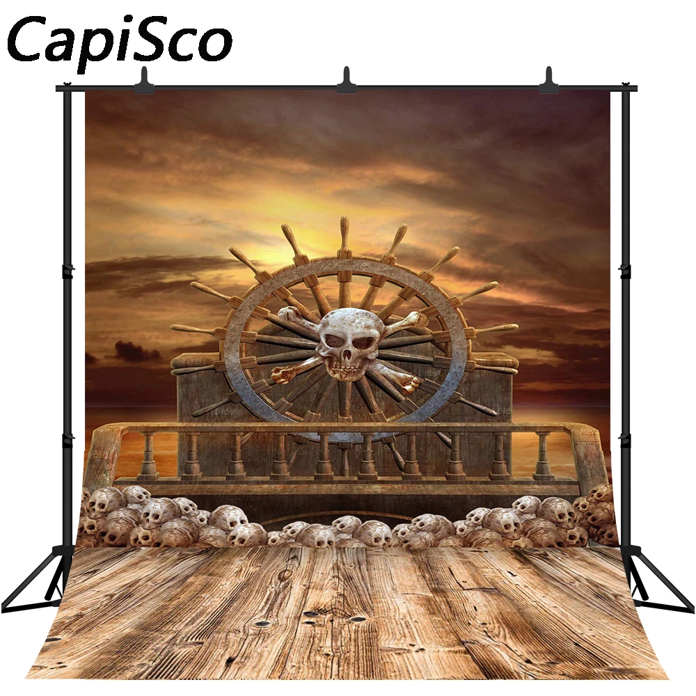 Capisco Pirate Ship Skulls Rudder Scene Photography Backgrounds Vinyl Seamless Digital Camera Backdrops Props For Photo Studio