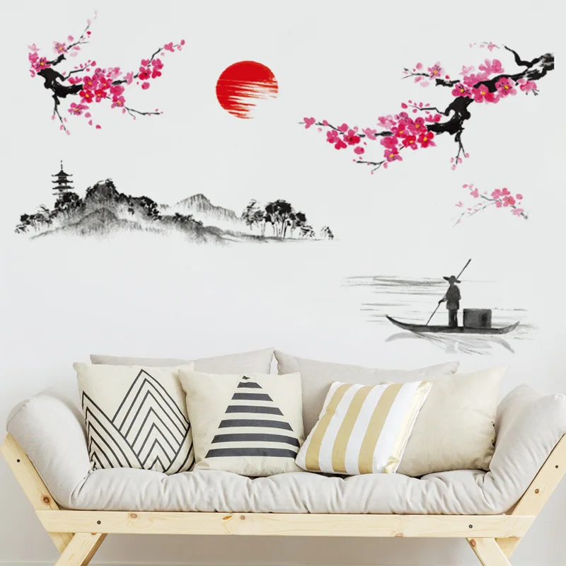 New hot sall ink painting plum blossom wall stickers PVC wall decals For Living room Sofa background wall Office Decor Murals