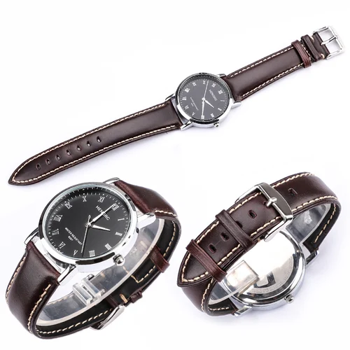 Imagen 2 del producto Correa de reloj de cuero genuino negro marrón oscuro 18 19 20 21 22 24mm correas de reloj hombres mujeres hebilla pulida Relojes Hombre