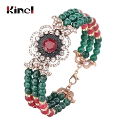 Kinel Natural Stone Bracelet For Women Ancient Gold Handmade Beading Indian Wedding Jewelry Luxury Crystal Big Bracelet