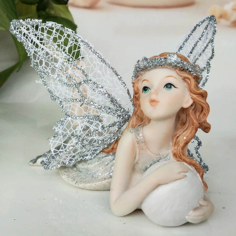 fairy garden angel outdoor Fairy Fairies Silver Elf Stautes Home Decoration Wedding Gifts car decoration