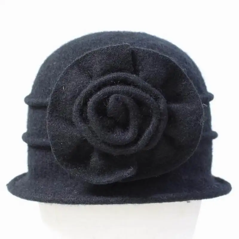 women dome fedora 100% wool hat mom hats for autumn and winter solid floral warm floppy hat Vintage Retro Bowler Fedoras Caps