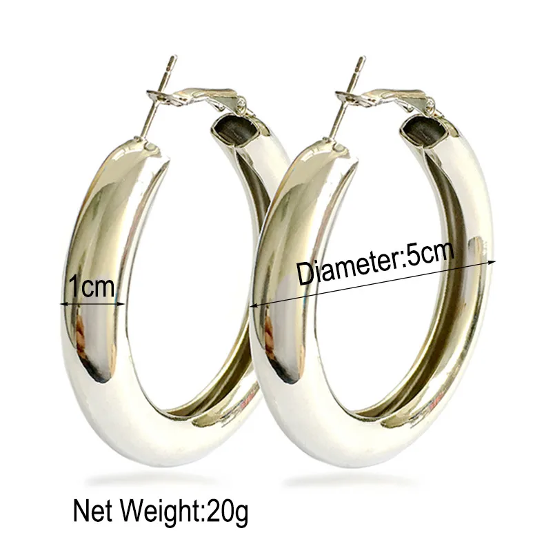 50 MM Big Hoops Earrings Minimalist Thick Tube Round Circle Rings Earrings For Women Zinc Alloy Trendy Hiphop Rock UKEN