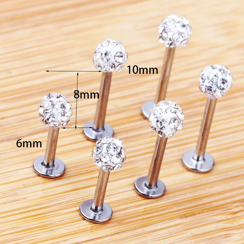 TIANCIFBYJS 1piece 3mm 6/8/10mm long ,Ball Monroe Lip Labret Ring Bar Stud Tragus Helix Cartilage Body Piercing 16G Body JEWELRY