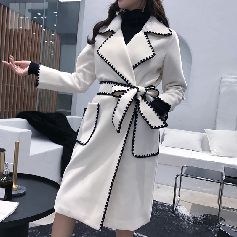 Xnxee Woolen coat 2019 new autumn and winter women long section waist thickening Slim retro temperament woolen coat Parks