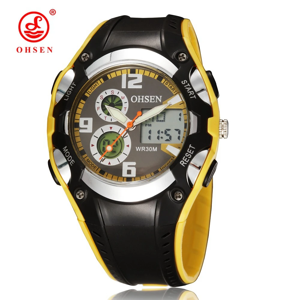 

OHSEN Digital Quartz Lady Women Fashion Wristwatch 30M Dive Rubber Band Yellow LCD Outdoor Sport Gift Watches relogio feminino