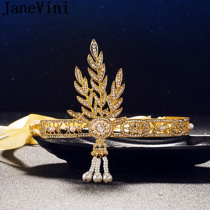 

JaneVini Classic Gatsby Headpiece Gold Tiara Crystal Head Jewelry Silver Bridal Crowns And Tiaras Women Evening Party Hairband