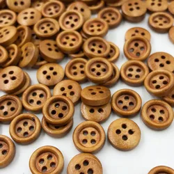 100 sztuk 8mm Mini brązowe drewniane guziki 4 otwory Craft ubrania do szycia guzik dekoracyjny WB532