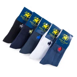 PIER POLO socks 5 Pairs/lot  Autumn winter men's cotton socks double needle embroidery Meias Harajuku Happy Men's Business Socks