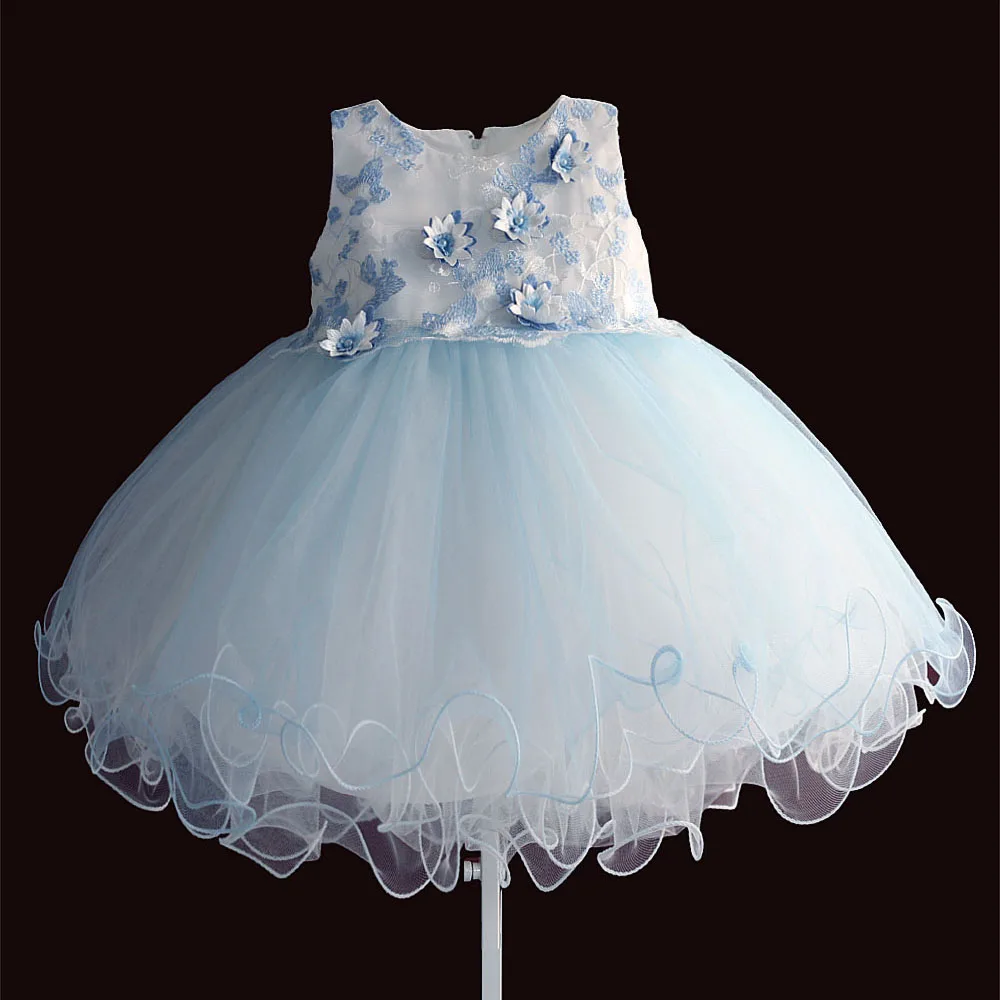 New Flower Blue/Beige Infant Dress Princess TUTU Baby Girl Party Wedding Dresses for Kids Christmas Clothing Size 6M-4T