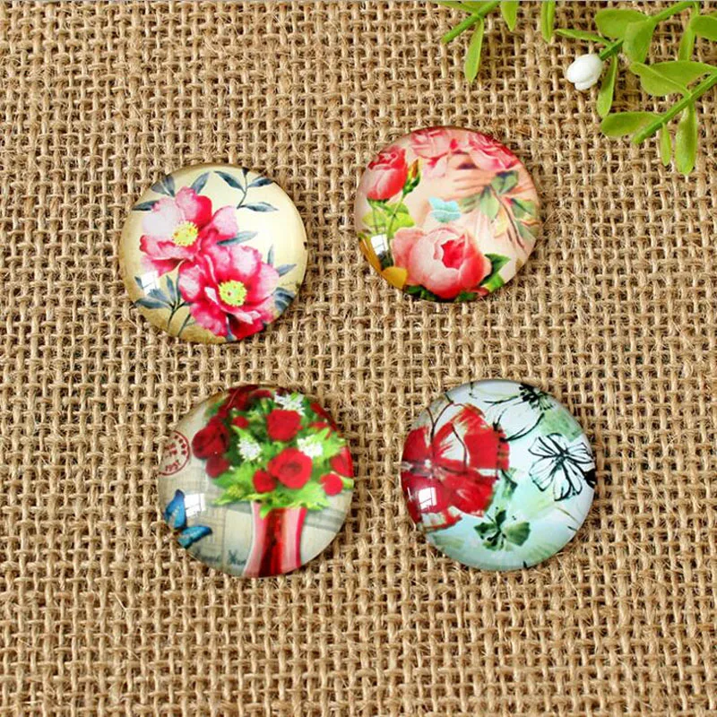 60Pcs 8mm-35mm Rural flowers Restoring Ancient Ways Round Handmade Photo Glass Cabochons & Glass Dome Cover Pendant C