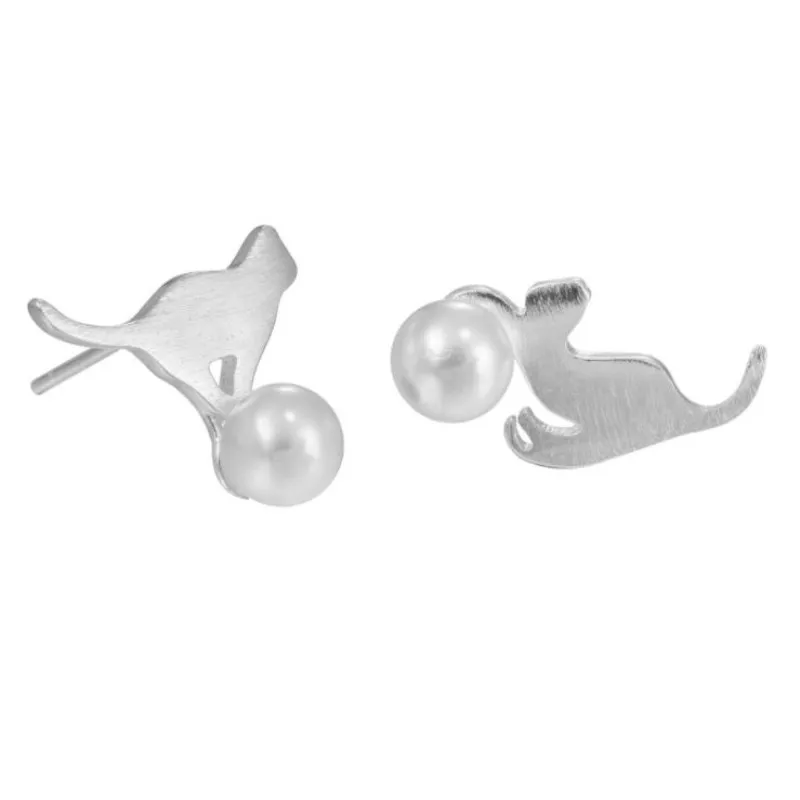 Hot Beautiful Distinguished Noble 925 Sterling Silver Jewelry Cute Animal  Pearl Cat Female Earrings   E077