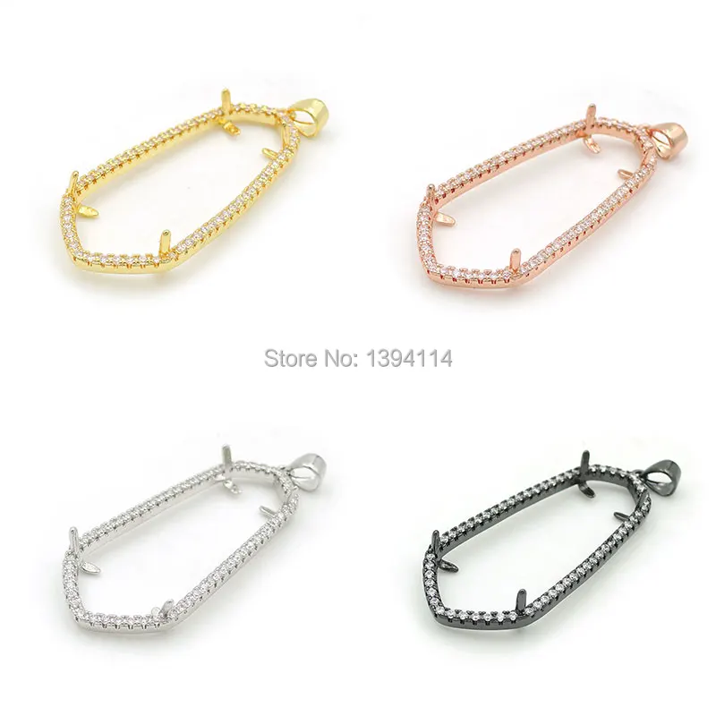 40*18*5mm Micro Pave Clear CZ Faceted Cats-Eys Stone Point Pendants Fit For Making Necklaces Jewellery